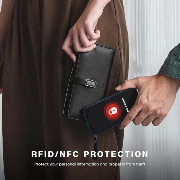 Large Wallets for Women, Leather Lightweight Long Clutch Wallet for Women, Zippe - Picture 3 of 8